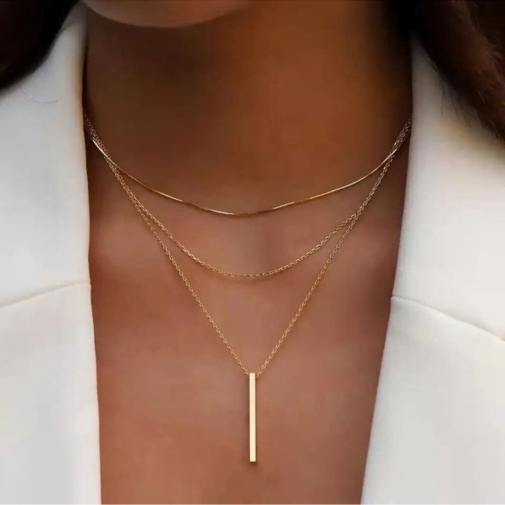 14K Gold Plated Pendant Bar Lariat Necklace
